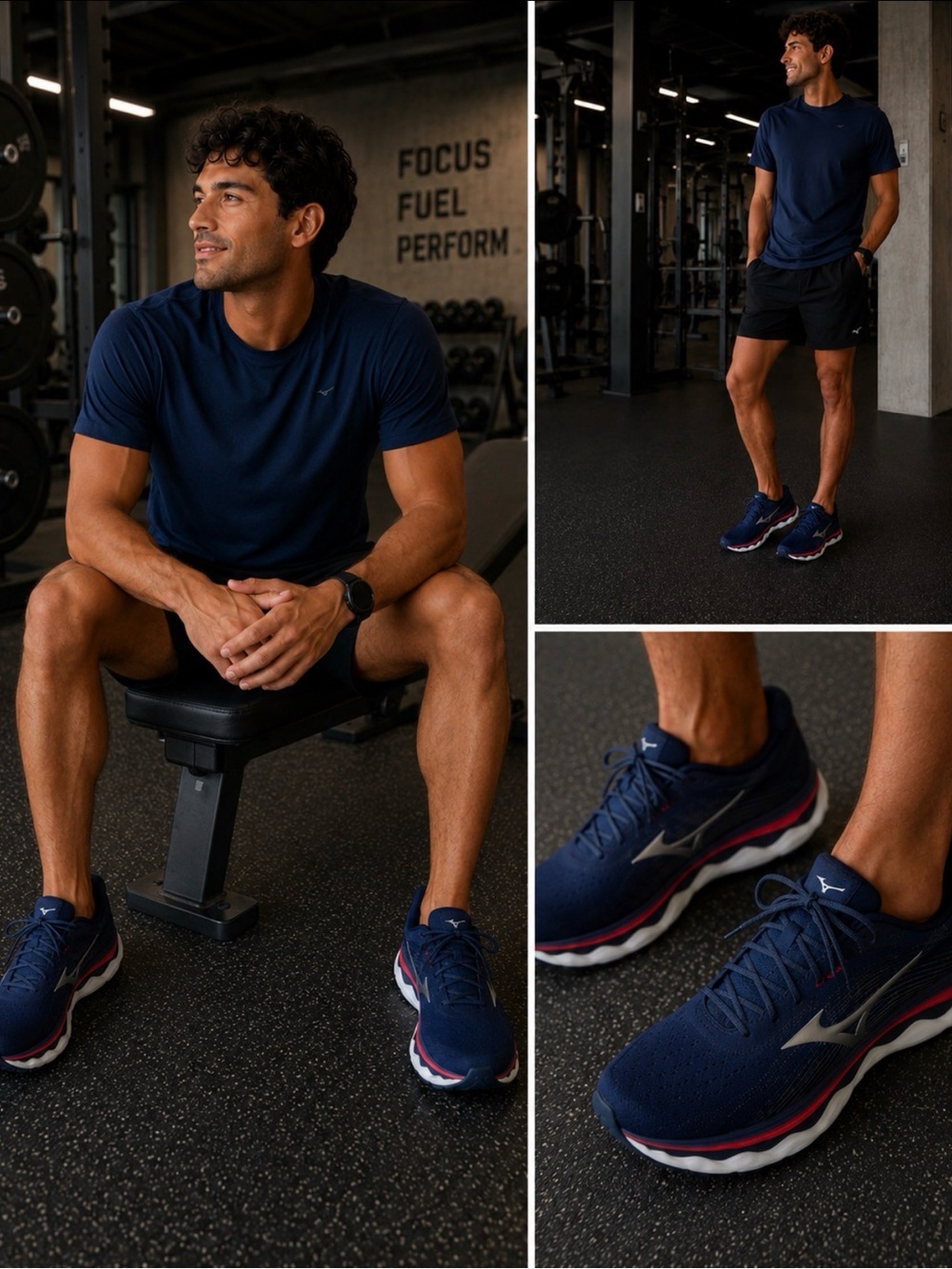 Mizuno Navy Running Shoes with Coral and White Accents